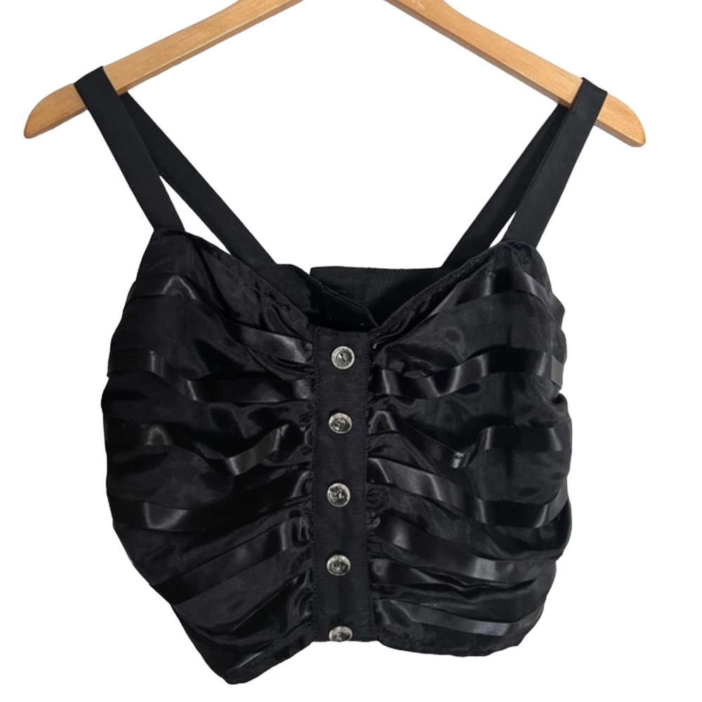 Black Double Layer Stripe Button Crop Camisole Si… - image 1